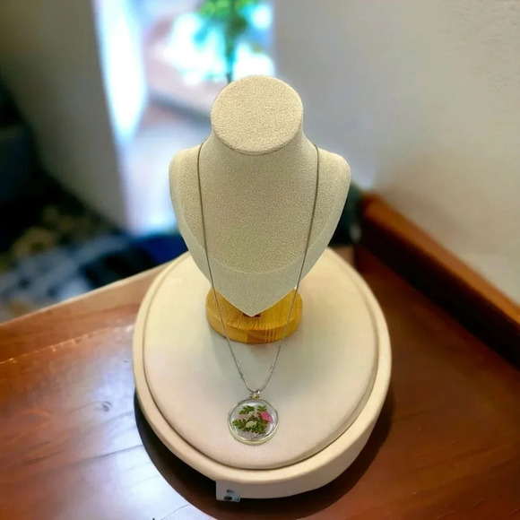 Floral Preservation Art-to-Wear Statement Necklace Mixed Flowers Resin Pendant - Picture 2 of 6